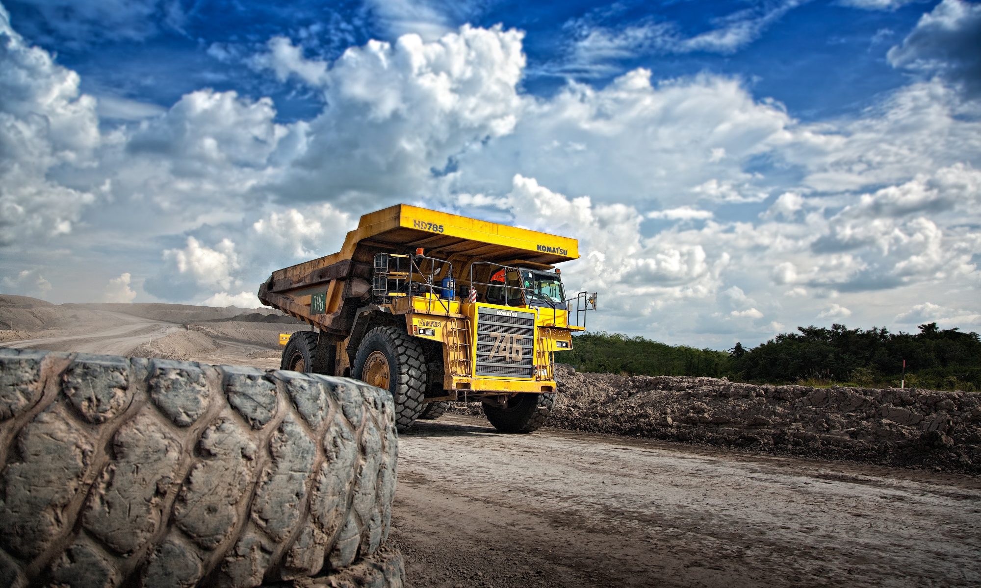 yellow truck at a mine