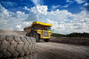 yellow truck at a mine